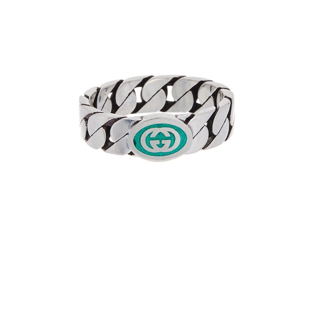 New Gucci ring Silver and Green Chain